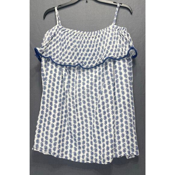 Polo Ralph Lauren blue and white off-shoulder top cottage coastal boho - Picture 1 of 3